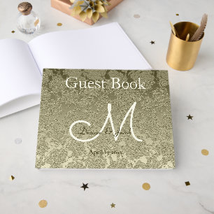 Blumige Elegante Salbeigrüne Elfenbein Monogramm H Gästebuch