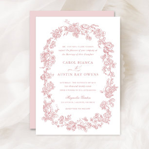 Blumige elegante Vintage französische rosa Rosen H Einladung