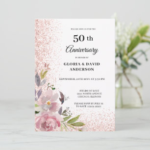 Blumige Eleganz 50. Hochzeitstag Einladung