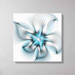 Blumige Eleganz Moderne Abstrakte Blaue Fraktal-Ku Leinwanddruck