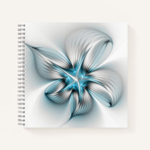 Blumige Eleganz Moderne Abstrakte Blaue Fraktal-Ku Notizbuch