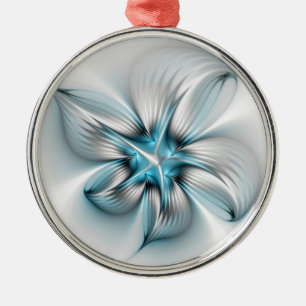 Blumige Eleganz Moderne Abstrakte Blaue Fraktal Ku Ornament Aus Metall