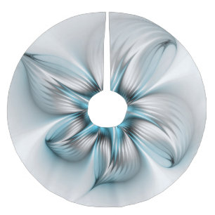 Blumige Eleganz Moderne Abstrakte Blaue Fraktal Ku Polyester Weihnachtsbaumdecke
