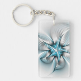 Blumige Eleganz Moderne Abstrakte Blaue Fraktal-Ku Schlüsselanhänger