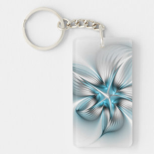 Blumige Eleganz Moderne Abstrakte Blaue Fraktal-Ku Schlüsselanhänger