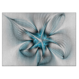 Blumige Eleganz Moderne Abstrakte Blaue Fraktal-Ku Schneidebrett