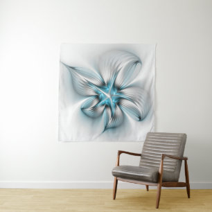 Blumige Eleganz Moderne Abstrakte Blaue Fraktal-Ku Wandteppich
