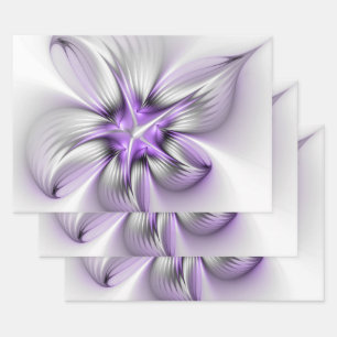 Blumige Eleganz Moderne Abstrakte Violette Fraktal Geschenkpapier Set