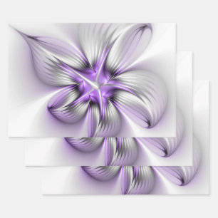 Blumige Eleganz Moderne Abstrakte Violette Fraktal Geschenkpapier Set