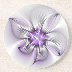 Blumige Eleganz Moderne Abstrakte Violette Fraktal Getränkeuntersetzer