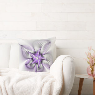 Blumige Eleganz Moderne Abstrakte Violette Fraktal Kissen