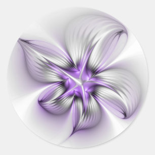 Blumige Eleganz Moderne Abstrakte Violette Fraktal Runder Aufkleber