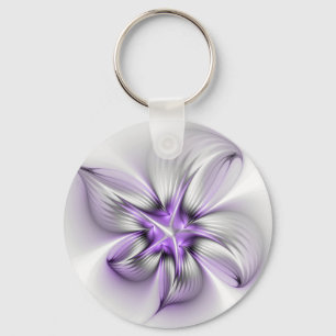 Blumige Eleganz Moderne Abstrakte Violette Fraktal Schlüsselanhänger