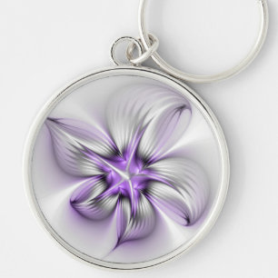 Blumige Eleganz Moderne Abstrakte Violette Fraktal Schlüsselanhänger