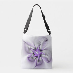 Blumige Eleganz Moderne Abstrakte Violette Fraktal Tragetaschen Mit Langen Trägern
