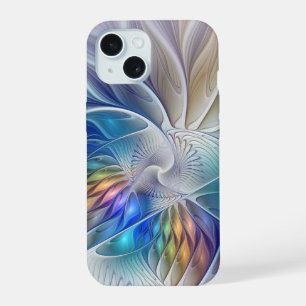 Blumige Fantasie, farbenfrohe abstrakte fraktale B iPhone 15 Hülle