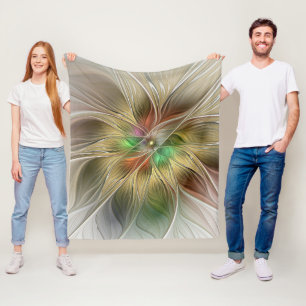 Blumige Fantasie mit modernem abstraktem Gold-Frak Fleecedecke