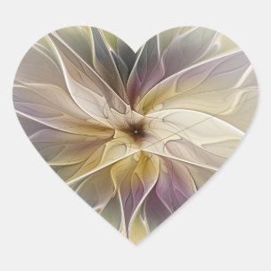 Blumige Fantasy Gold Aubergine Abstrakte Fraktal K Herz-Aufkleber