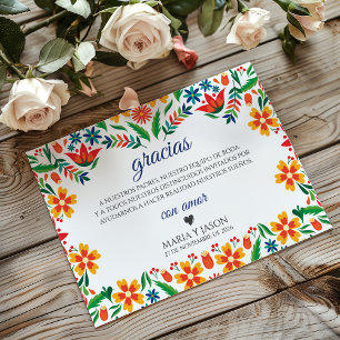 Blumige Farbige Botanische Blumen Spanische Hochze Dankeskarte