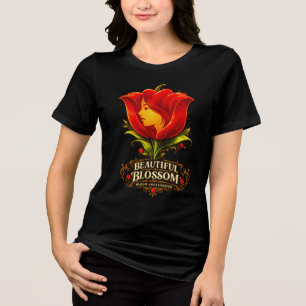 Blumige Frauen Gesicht Vintage Botanische Kunst Tri-Blend Shirt