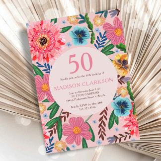 Blumige Gartenparty zum 50. Geburtstag Einladung