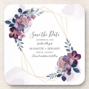 Blumige geometrische lila Hochzeit - Merkt euch de Getränkeuntersetzer