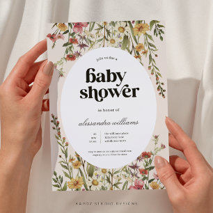 Blumige geschlechtsneutrale Babyparty Einladung