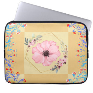 Blumige Grafik Kunst, Orange Frühlings Wiedergebur Laptopschutzhülle