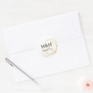 Blumige Hochzeit Goldene Blumen Monogramm Danke Runder Aufkleber