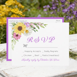 Blumige Hochzeit Wildblume Sonnenblume Gänseblümch Postkarte