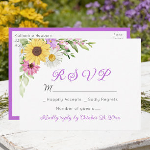 Blumige Hochzeit Wildblume Sonnenblume Gänseblümch Postkarte