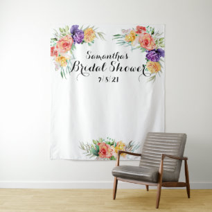 Blumige Hochzeitsdusche Rückwand Fotobox Wandteppich
