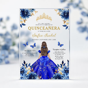 Blumige königliche blaue Schmetterlings-Prinzessin Acryleinladungen
