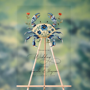 Blumige Krabbe Küstennautik Strandhochzeit Acrylschild