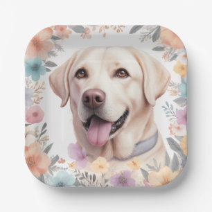 Blumige Labradoodle-Illustration mit skurrilem Ein Pappteller