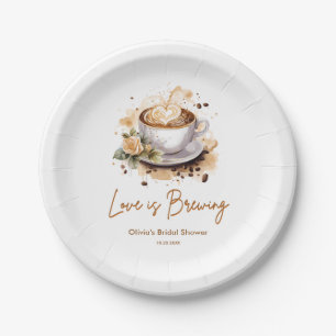 Blumige Liebe brodelt Braune Kaffee-Hochzeitsdusch Pappteller