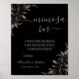 Blumige Linien Mimosa-Bar-Hochzeitsdusche-Schild Poster