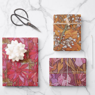 Blumige Mucha Rot Orange Violette Schwertlilien Vi Geschenkpapier Set