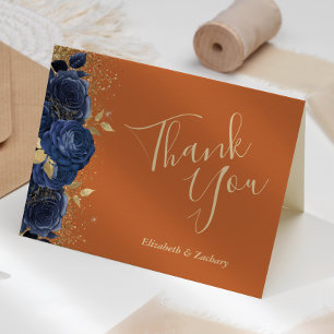 Blumige Navy Blau Gold Rost Hochzeit Danke Karte
