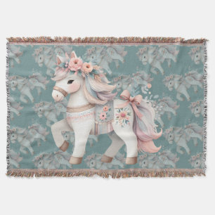 Blumige Pastell-Pferd-Fantasy-Illustration Decke