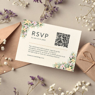 Blumige romantische Hochzeits-Website RSVP QR-Code Begleitkarte