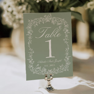 Blumige Salbei-Grün-Garten-Hochzeit-Tischnummer Einladung