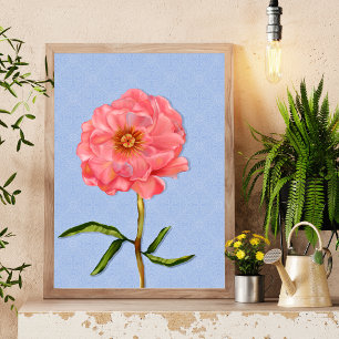 Blumige schöne rosa Pfingstrose Blumenkunst Poster
