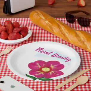 Blumige Schönheit Helle Rosa Blume Pappteller
