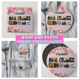 Blumige Schrift Beste Mama Aller Zeiten Rosa Foto Button