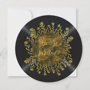 Blumige schwarze Gold-Vinyl-Schallplatte Dj Geburt Einladung