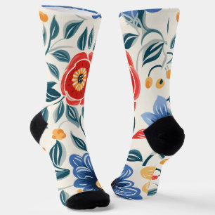 Blumige Socken mit auffälligem Rot