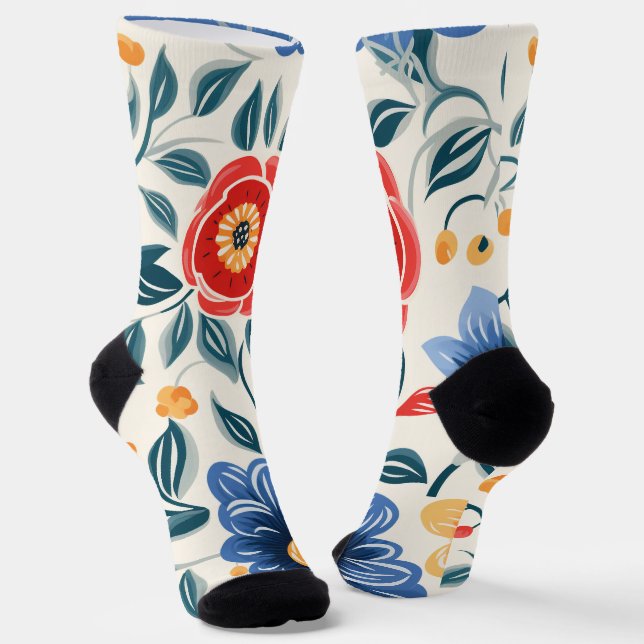 Blumige Socken mit auffälligem Rot (Gewinkelt)