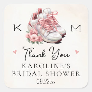 Blumige Staubrosa Sneaker Brautdusche Danke schön Quadratischer Aufkleber