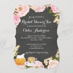 Blumige Teetasse-Schiefertafel-Hochzeits-Einladung Einladung